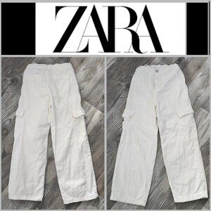 Zara Cream Denim Cargo Wide Leg Jeans Boys Size 9